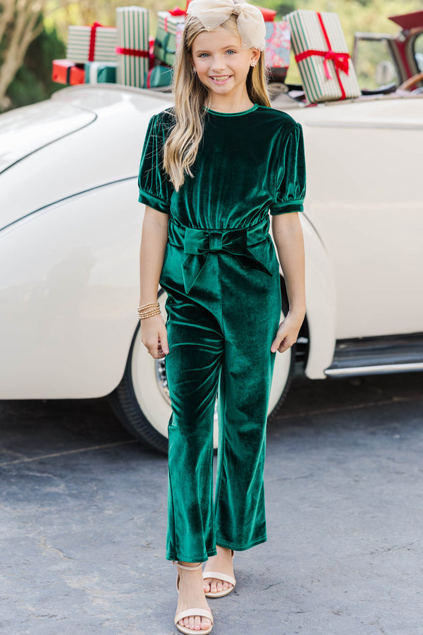 Girls: The Hailey Emerald Green Velvet Jumpsuit