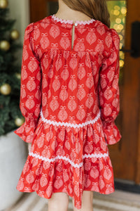 Girls: In Your Happy Place Red Medallion Dress