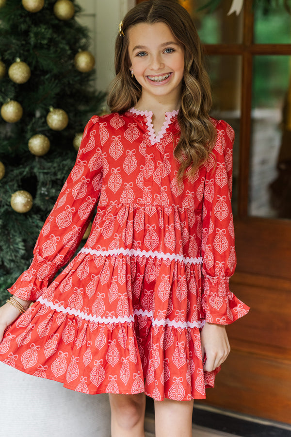 Girls: In Your Happy Place Red Medallion Dress