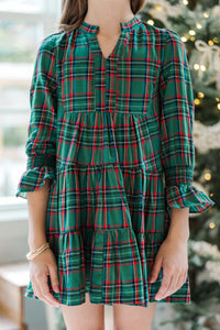 Girls: In Your Happy Place Green Plaid Dress