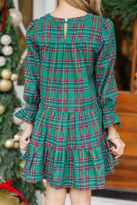 Girls: In Your Happy Place Green Plaid Dress