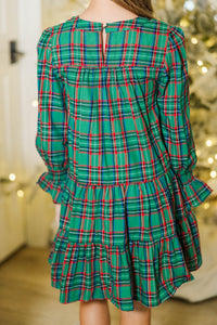 Girls: In Your Happy Place Green Plaid Dress