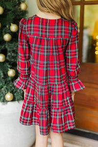 Girls: In Your Happy Place Red Tartan Plaid Dress