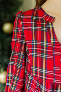 Girls: In Your Happy Place Red Tartan Plaid Dress