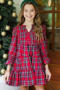 Girls: In Your Happy Place Red Tartan Plaid Dress