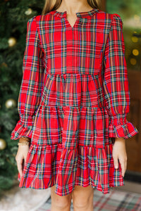 Girls: In Your Happy Place Red Tartan Plaid Dress