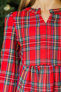 Girls: In Your Happy Place Red Tartan Plaid Dress