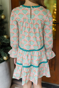 Girls: In Your Happy Place Pink Mistletoe Print Dress