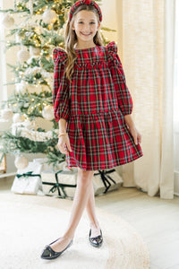 Girls: It's All Possible Red Tartan Plaid Babydoll Dress