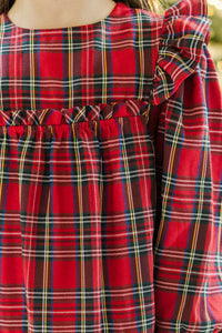 Girls: It's All Possible Red Tartan Plaid Babydoll Dress