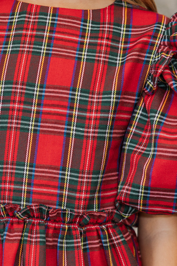 Girls: It's All Possible Red Tartan Plaid Babydoll Top