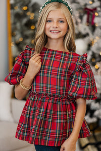 Girls: It's All Possible Red Tartan Plaid Babydoll Top