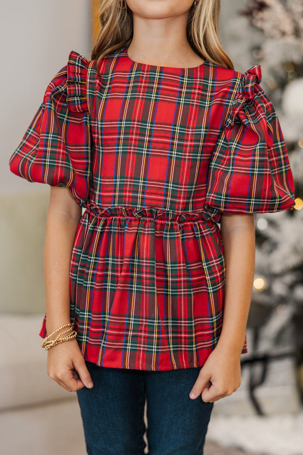 Girls: It's All Possible Red Tartan Plaid Babydoll Top