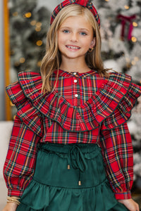 Girls: It's All Possible Red Tartan Plaid Button Down Blouse