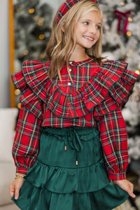 Girls: It's All Possible Red Tartan Plaid Button Down Blouse