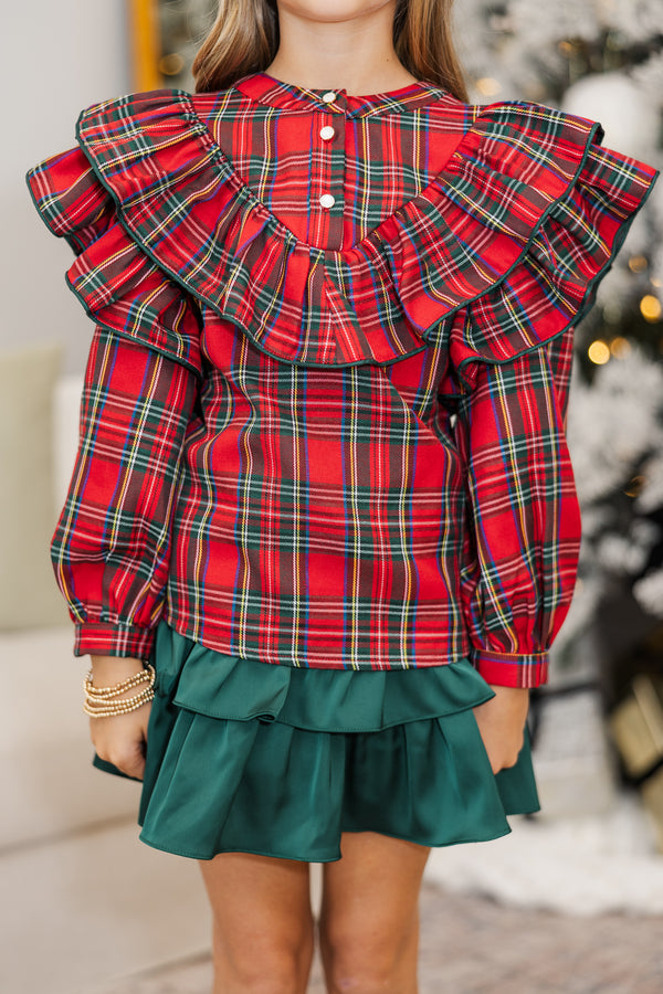 Girls: It's All Possible Red Tartan Plaid Button Down Blouse