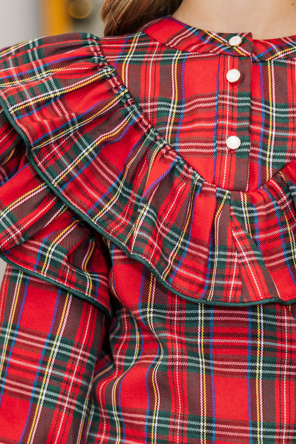 Girls: It's All Possible Red Tartan Plaid Button Down Blouse