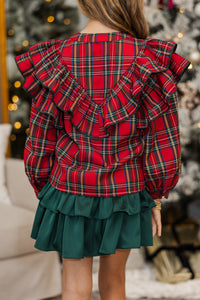 Girls: It's All Possible Red Tartan Plaid Button Down Blouse