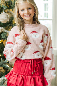 Girls: Jolly Good Fellow Blush Pink Santa Sweater