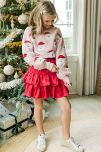 Girls: Jolly Good Fellow Blush Pink Santa Sweater