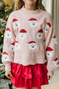 Girls: Jolly Good Fellow Blush Pink Santa Sweater