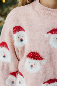 Girls: Jolly Good Fellow Blush Pink Santa Sweater