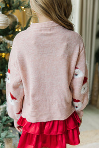 Girls: Jolly Good Fellow Blush Pink Santa Sweater