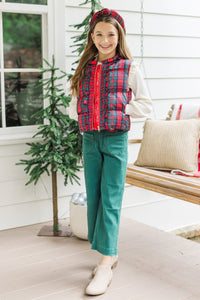 Girls: More The Merrier Red Tartan Plaid Puffer Vest