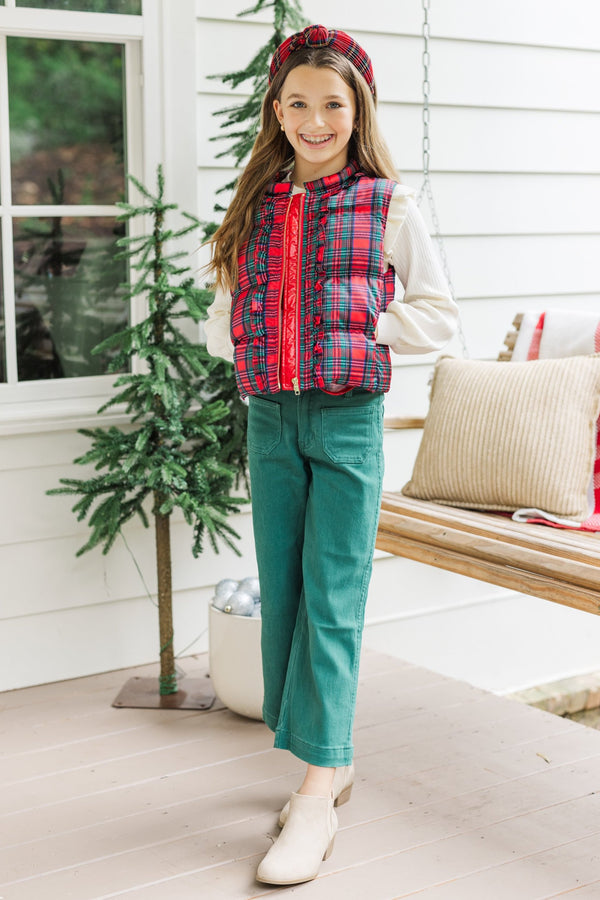 Girls: More The Merrier Red Tartan Plaid Puffer Vest