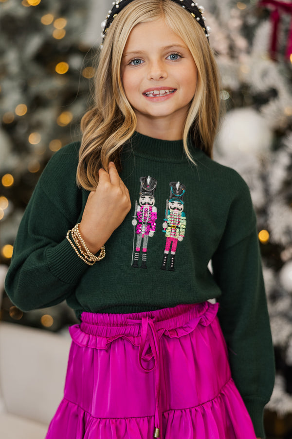 Girls: Nutcracker Fun Emerald Green Embroidered Sweater