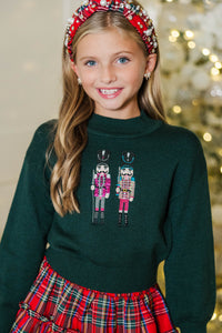 Girls: Nutcracker Fun Emerald Green Embroidered Sweater