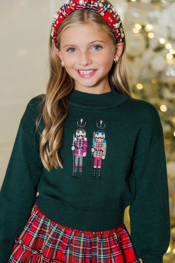 Girls: Nutcracker Fun Emerald Green Embroidered Sweater