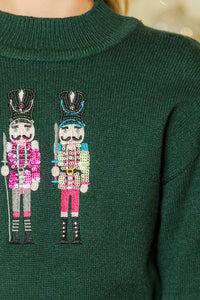 Girls: Nutcracker Fun Emerald Green Embroidered Sweater
