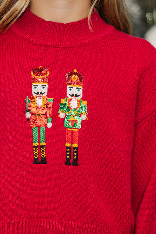 Girls: Nutcracker Fun Red Embroidered Sweater