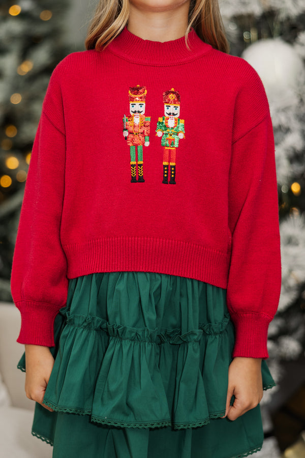 Girls: Nutcracker Fun Red Embroidered Sweater