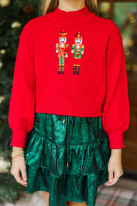 Girls: Nutcracker Fun Red Embroidered Sweater