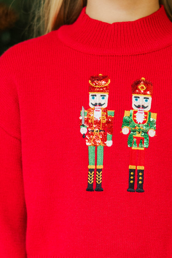 Girls: Nutcracker Fun Red Embroidered Sweater