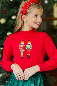 Girls: Nutcracker Fun Red Embroidered Sweater