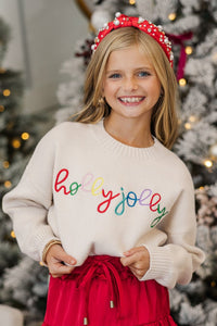 Girls: Holly Jolly Cream White Sweater