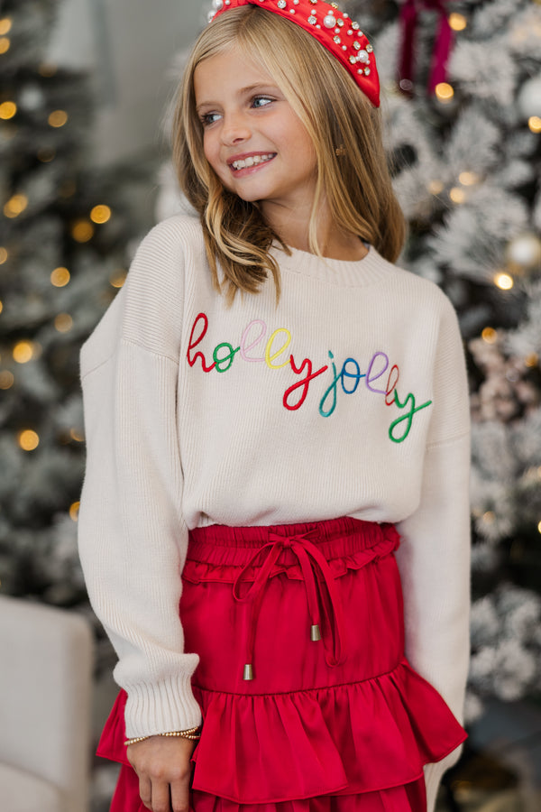 Girls: Holly Jolly Cream White Sweater