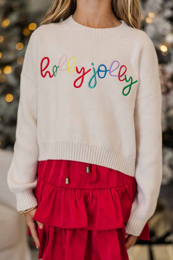 Girls: Holly Jolly Cream White Sweater