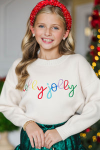 Girls: Holly Jolly Cream White Sweater