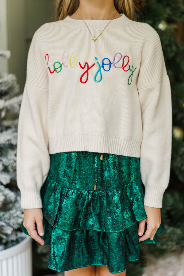 Girls: Holly Jolly Cream White Sweater