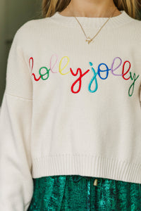 Girls: Holly Jolly Cream White Sweater