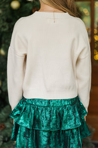 Girls: Holly Jolly Cream White Sweater