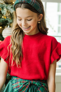 Girls: The Jessica Red Ruffle Knit Sweater