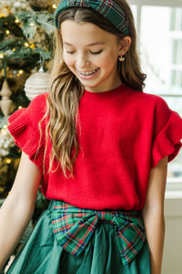 Girls: The Jessica Red Ruffle Knit Sweater