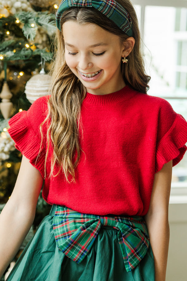 Girls: The Jessica Red Ruffle Knit Sweater