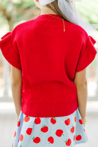 Girls: The Jessica Red Ruffle Knit Sweater