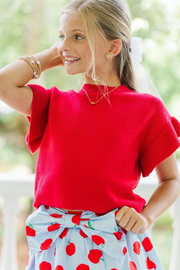 Girls: The Jessica Red Ruffle Knit Sweater